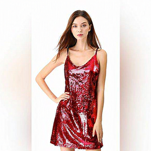 Allegra‎ K Women's Glitter Sparkle Adjustable Strap Mini Sequin Dress Red XSmall